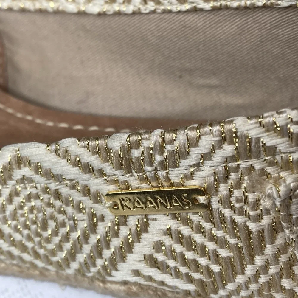 Kaansas Women's Gold Metallic Woven Espadrilles Flats Sz 39 Resortwear Glam Boho